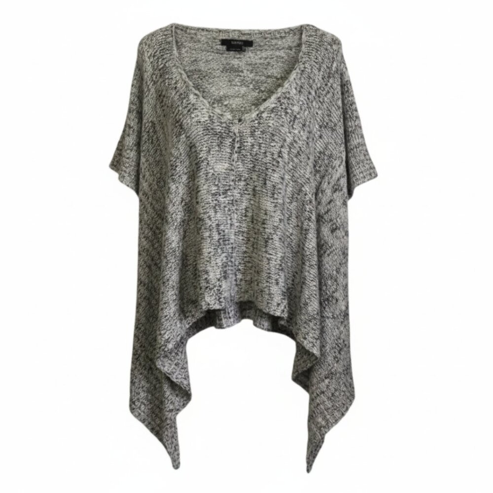 Vertigo Paris Asymmetrical V-Neck Knit Short Sleeve Sweater Top S/M Grey White